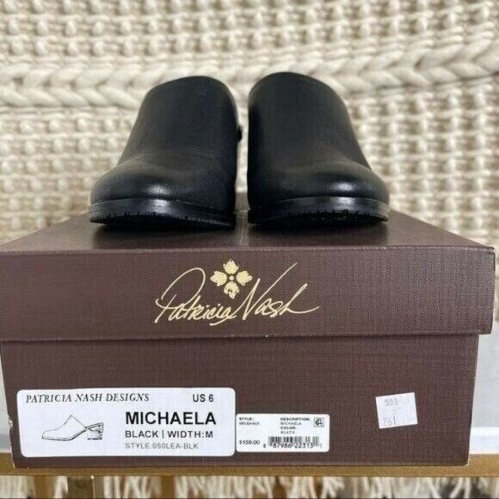 Patricia Nash Black Michaela Slip on Mules Leather Block Heel Size 6 - Picture 4 of 9